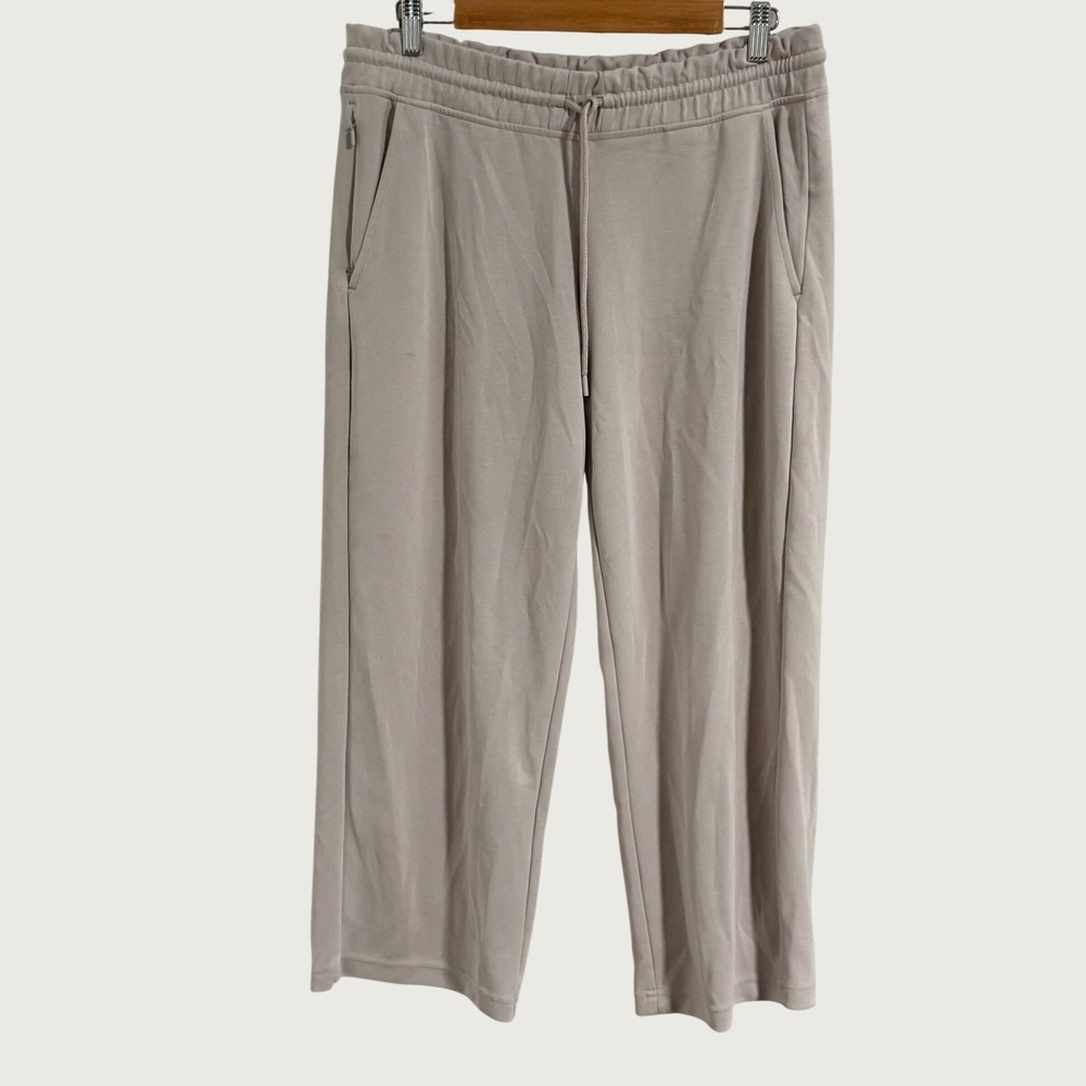 Athleta Seasoft Straight Pants Womens L Beige Lounge Athleisure Travel Casual
